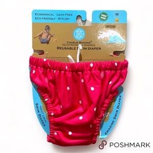 CHARLIE BANANA SWIM DIAPER WHITE POLKA DOTS HOT PINK SZ MEDIUM NWT